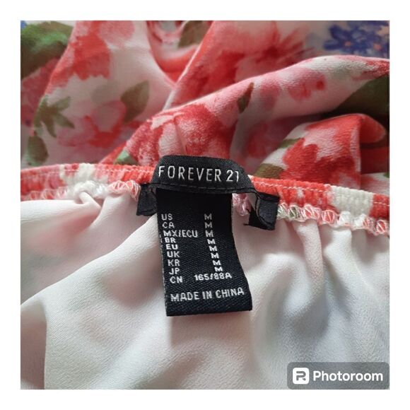Forever 21 White Pink Floral Smocked Mini Dress - Picture 2 of 4